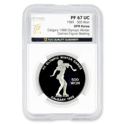 1989年朝鲜-88’第15届奥林匹林冬季运动会27g纪念银币999纯银TQG评级PF67原状态评级 - 1989年朝鲜-88’第15届奥林匹林冬季运动会27g纪念银币999纯银TQG评级PF67原状态评级