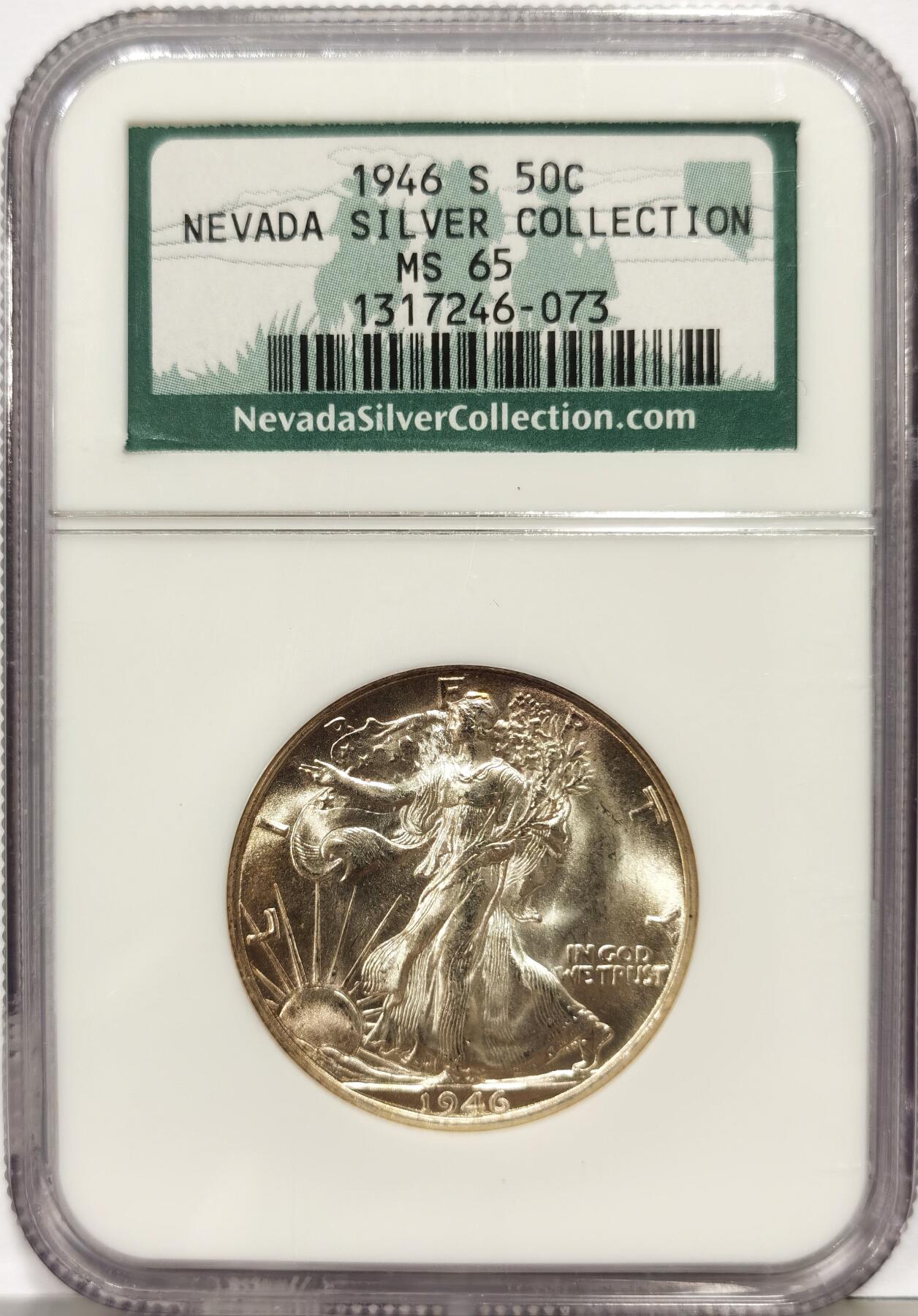 博洋堂世界钱币拍卖第165期（全场包邮） NGC MS65 美国1946 S 行走女神半圆 麦稀奇所见最高分 老盒严评 源自于内华达收藏 收藏好物