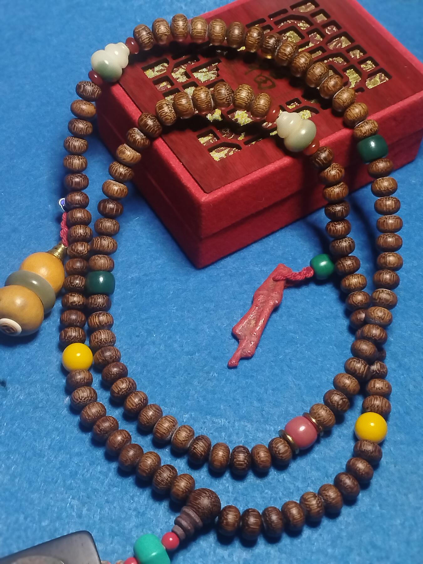 主标题：《太平五雷》紫光檀古币挂饰 108颗鸡翅木念珠