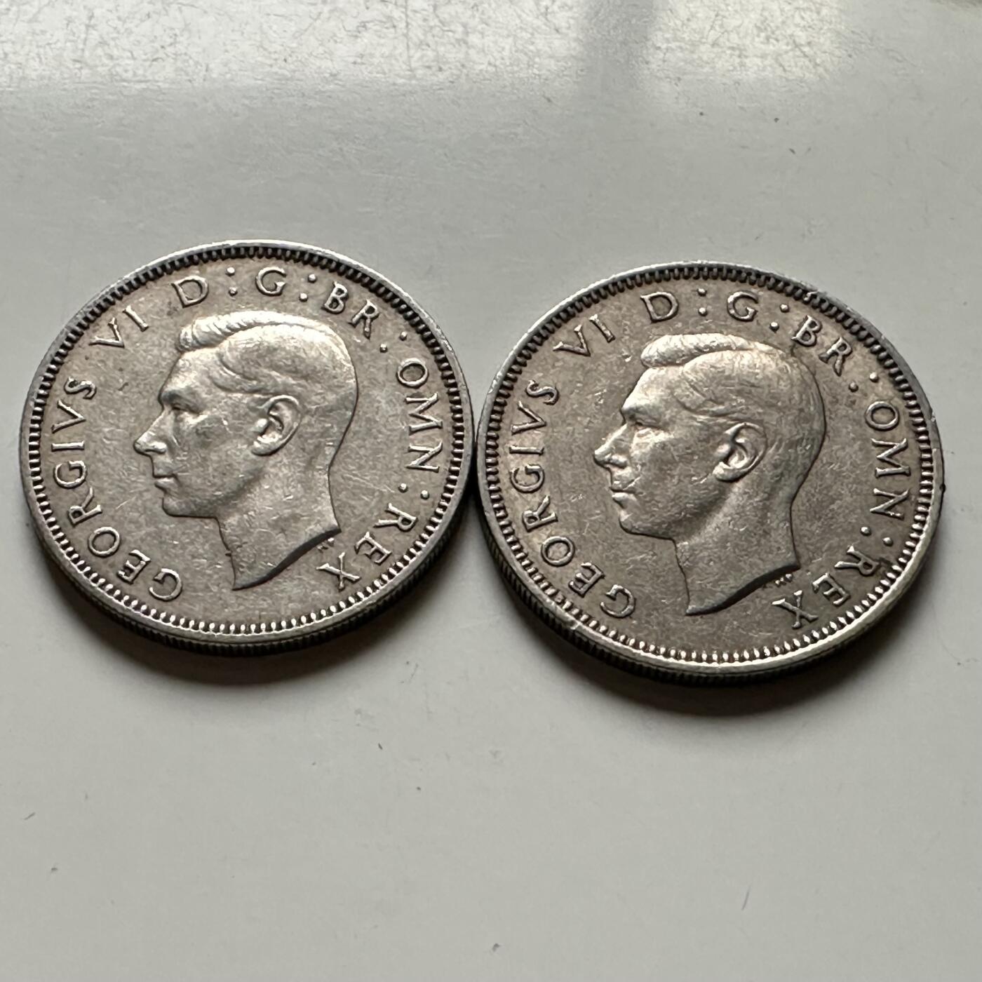 🌹外币初藏🌹🐯2026年第30场   每周二四六晚8️⃣点 接代拍 英国1950年乔治六世一先令（英格兰/苏格兰双版）一对 a