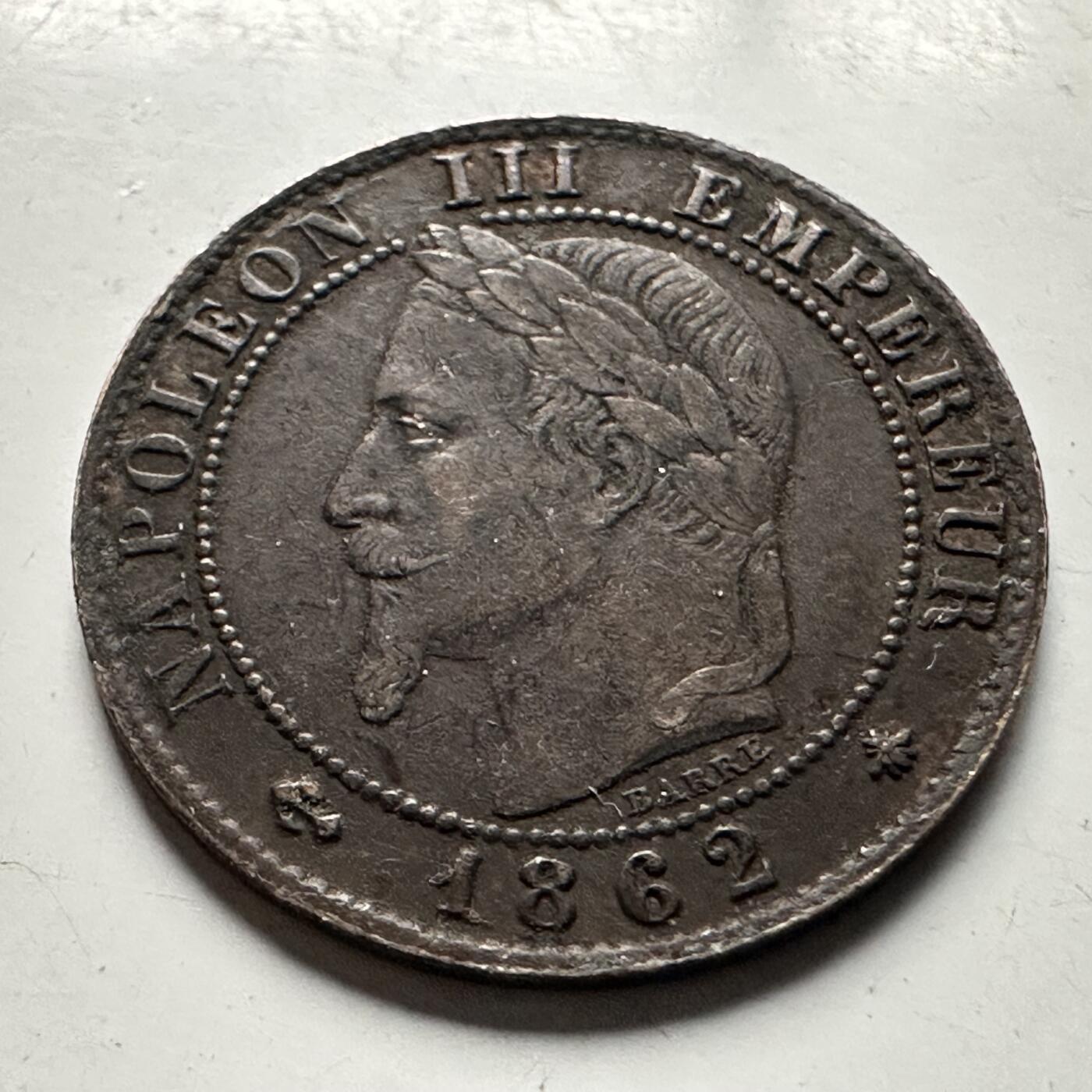🌹外币初藏🌹🐯2026年第30场   每周二四六晚8️⃣点 接代拍 法国1862年拿破仑三世 1生丁 铜币 a