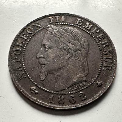 🌹外币初藏🌹🐯2026年第30场   每周二四六晚8️⃣点 接代拍 - 法国1862年拿破仑三世 1生丁 铜币 a