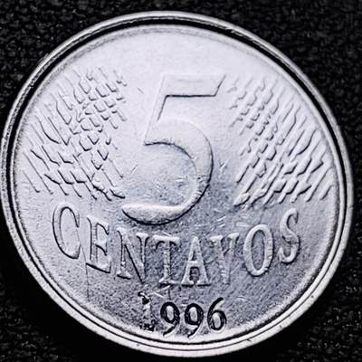 泉币菌-第212场-拍品多 请提前出价（工作最近较忙 发货不及时，望理解） - 巴西1996年5分 不锈钢币 共和国肖像21mm