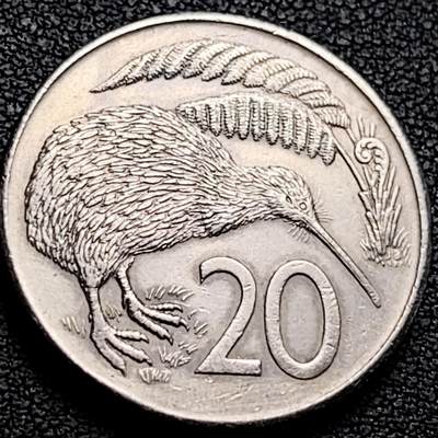 泉币菌-第212场-拍品多 请提前出价（工作最近较忙 发货不及时，望理解） - 1980年 英属新西兰20分镍币 几维鸟  伊丽莎白二世女王 28.5mm 