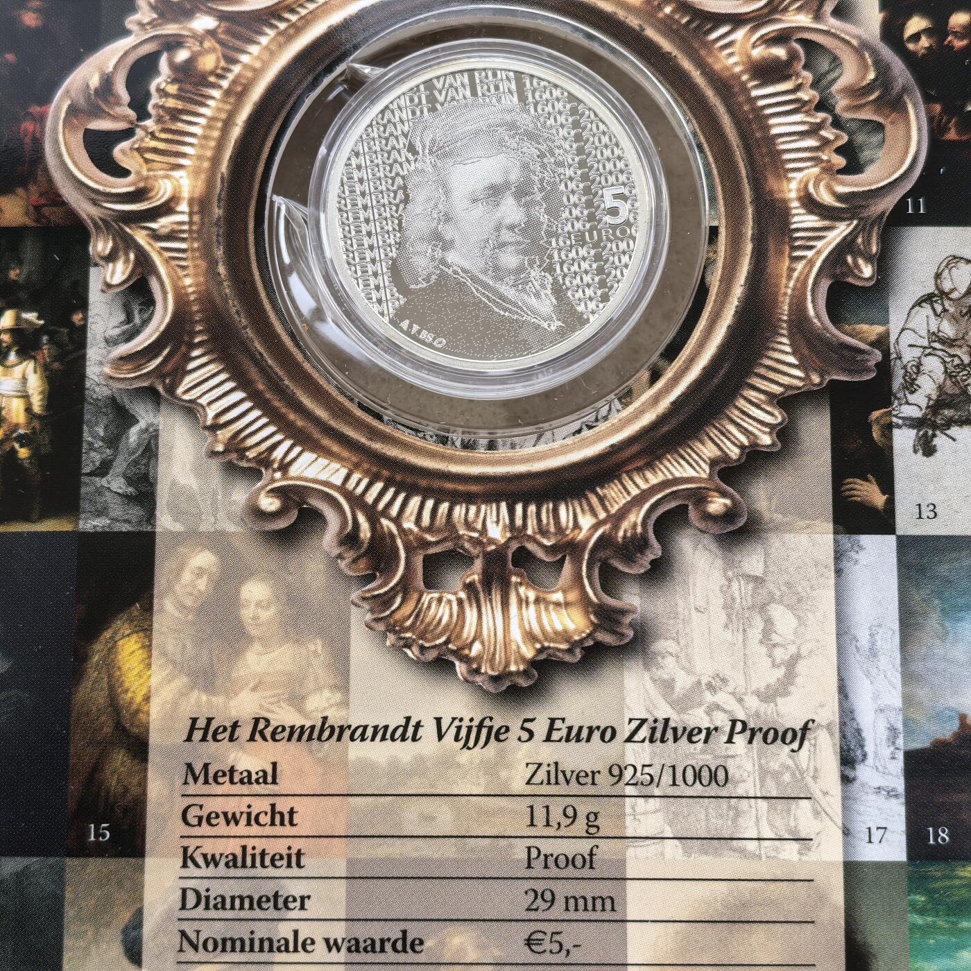 道一币馆币章第一百七十场 原包装 荷兰2006年画家伦勃朗诞辰400周年5欧元精制银币