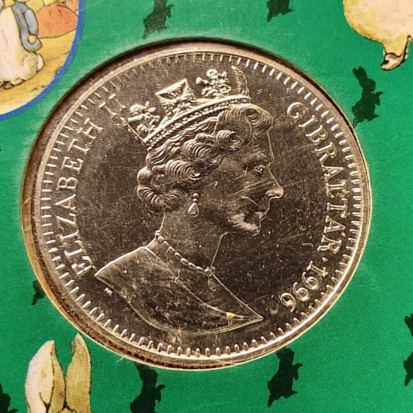 【全场包邮】纯粹捡漏拍513场 直布罗陀1996年1克朗彼得兔系列官方卡装克朗型纪念币