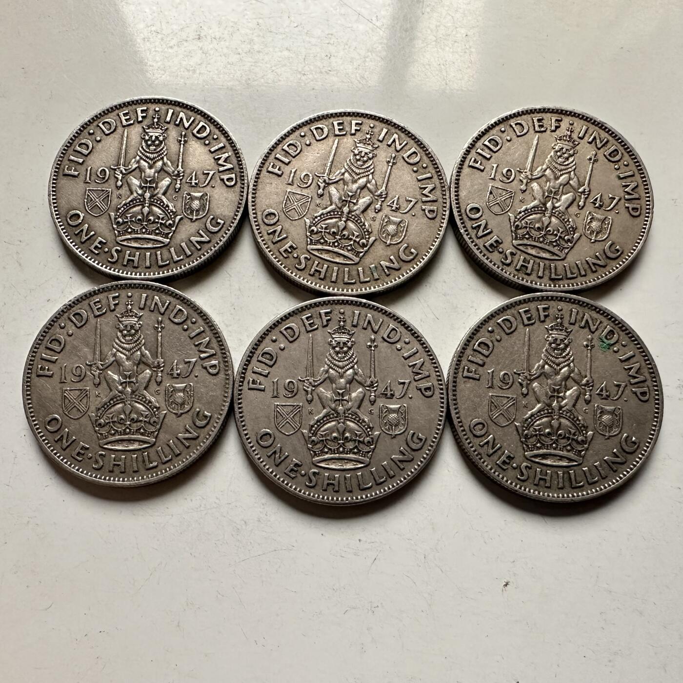 🌹外币初藏🌹🐯2026年第30场   每周二四六晚8️⃣点 接代拍 英国1947年乔治六世一先令 6枚 英格兰坐狮