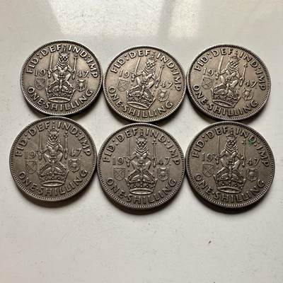 🌹外币初藏🌹🐯2026年第30场   每周二四六晚8️⃣点 接代拍 - 英国1947年乔治六世一先令 6枚 英格兰坐狮