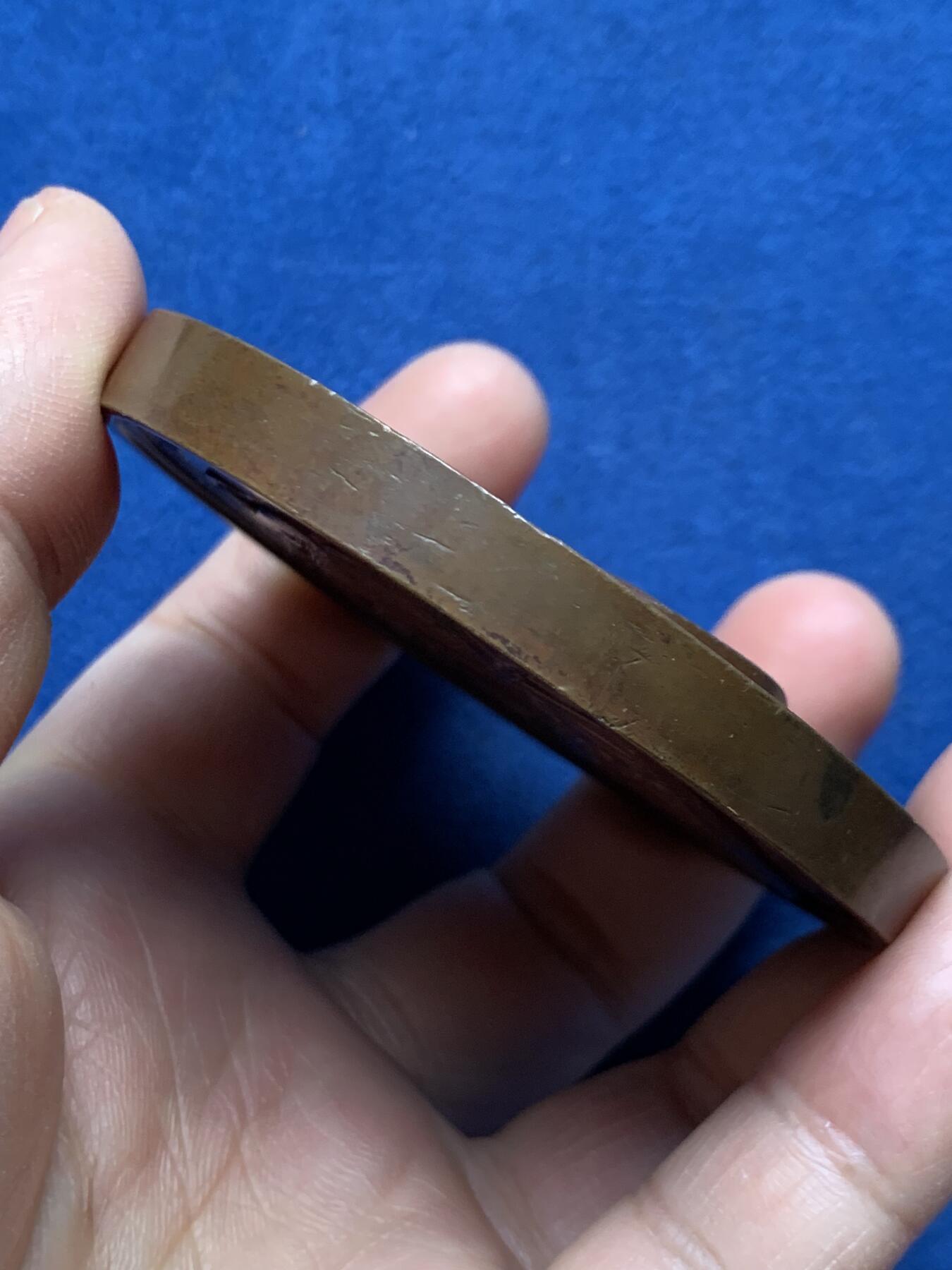 《竞宝斋》第472场 周日，周一，周二 3场连拍 （全场包邮）欢迎送拍 比利时1843年利奥波德一世头像亚琛至韦尔维耶铁路开通纪念铜章，超高浮雕，236.5g，72mm