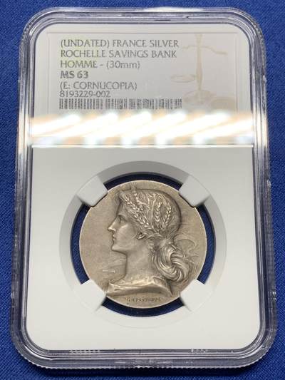 《竞宝斋》第472场 周日，周一，周二 3场连拍 （全场包邮）欢迎送拍 - NGC MS63 法国拉罗谢尔储蓄银行银质代币