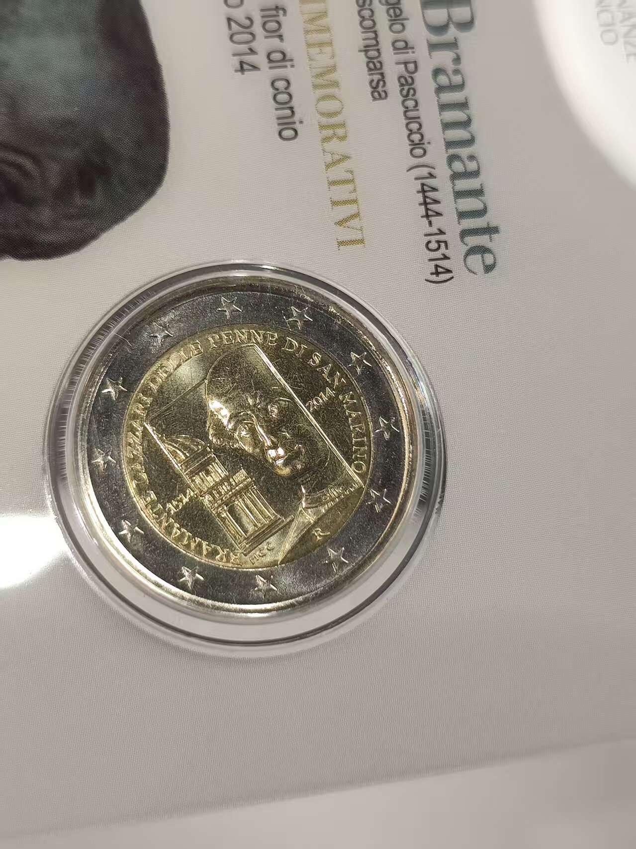 G&W世界散币，银币处理专场（第46场） 圣马力诺2014年2欧元 意大利文艺复兴 建造师 画家 布拉曼特 逝世500周年纪念