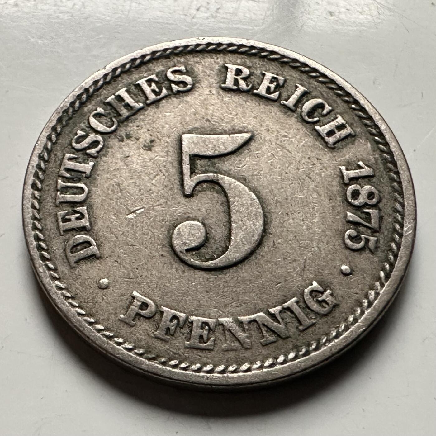 🌹外币初藏🌹🐯2026年第30场   每周二四六晚8️⃣点 接代拍 德国1875年 5芬尼  短翅帝国鹰 a