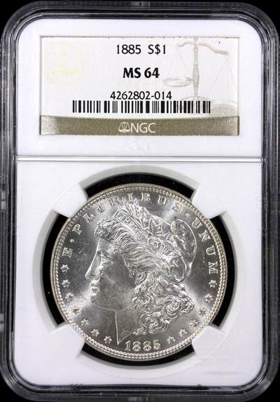 【雨安】【直播拍卖】【第0129期-评级币章】2026-03-21 周六 19:30 (金价1115, 银价20.09) - [评级美洲] USA 美国 1美元 (1878-1921) 摩根 1885年S  NGC-MS64