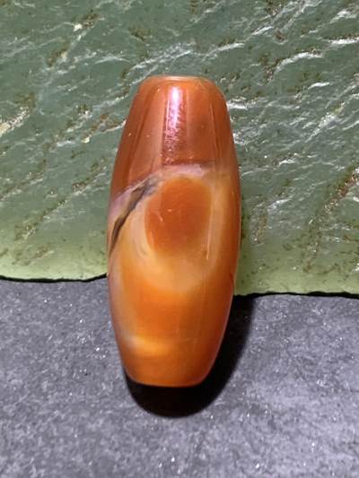 精美高玉化柿子红玛瑙天眼纹桶珠一颗， - 精美高玉化柿子红玛瑙天眼纹桶珠一颗，