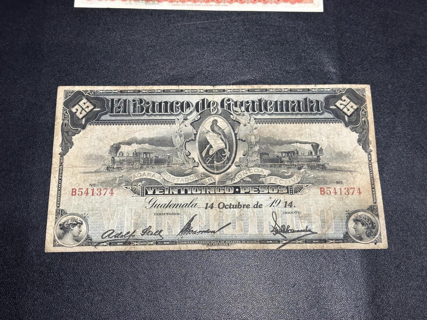 《外钞收藏家》第六百一十九期（精品场）（长期征集拍品、欢迎藏友们联系合作） 1914年危地马拉25 非全新 品相如图