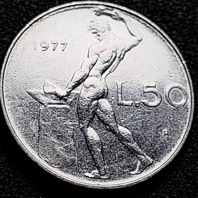 泉币菌-第212场-拍品多 请提前出价（工作最近较忙 发货不及时，望理解） - 意大利 1977年 50里拉 锻冶之神 伍尔坎 24mm