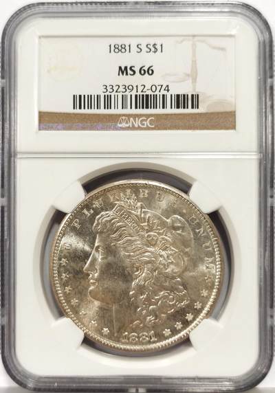 博洋堂世界钱币拍卖第165期（全场包邮） - NGC MS66 美国1881 S 摩根 十字转光 鹰面覆盖老包浆