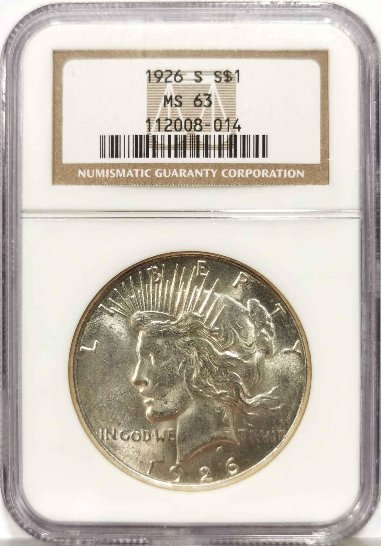 博洋堂世界钱币拍卖第165期（全场包邮） NGC MS63 美国1926 S 和平 稀有年份版别的和平银元 中国市场少见 转光犀利 打制精细 值得收藏