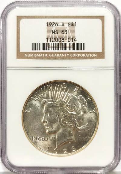 博洋堂世界钱币拍卖第165期（全场包邮） - NGC MS63 美国1926 S 和平 稀有年份版别的和平银元 中国市场少见 转光犀利 打制精细 值得收藏