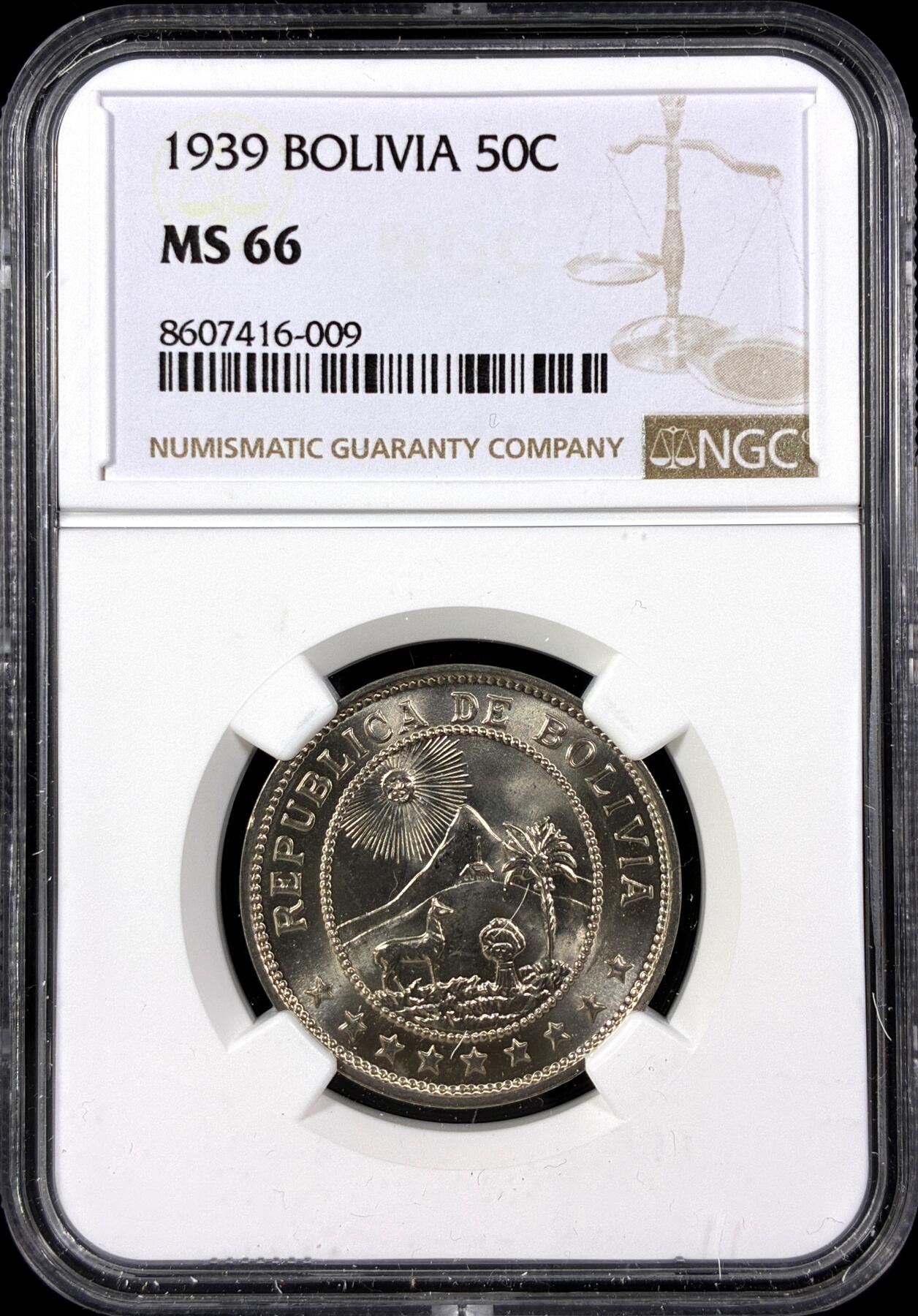 【雨安】【直播拍卖】【第0129期-评级币章】2026-03-21 周六 19:30 (金价1115, 银价20.09) [评级美洲] Bolivia 玻利维亚 50分 1939年  NGC-MS66