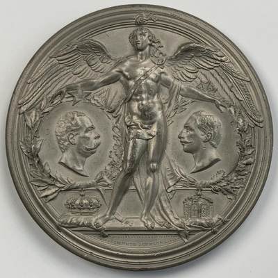 掌中浮雕-藏着的欧洲第055场 - 1888年意大利翁贝托一世于威廉二世在罗马会面白色金属（WM）纪念章，70mm