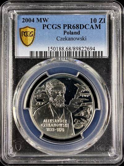 【雨安】【直播拍卖】【第0129期-评级币章】2026-03-21 周六 19:30 (金价1115, 银价20.09) - [评级现代] Poland 波兰 10兹罗提 2004年 人类学家扬·切卡诺夫斯基 PCGS-PR68DCAM 精制币