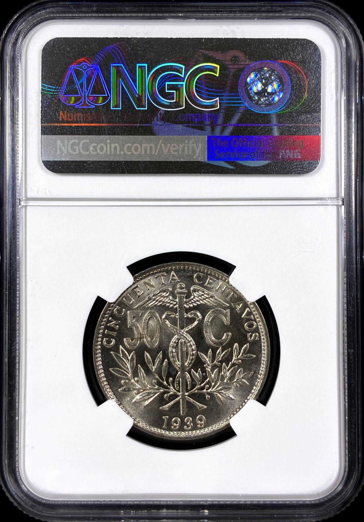 【雨安】【直播拍卖】【第0129期-评级币章】2026-03-21 周六 19:30 (金价1115, 银价20.09) [评级美洲] Bolivia 玻利维亚 50分 1939年  NGC-MS66