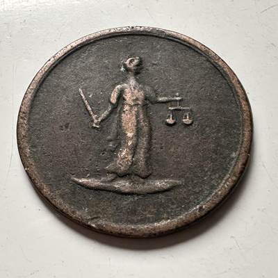 🌹外币初藏🌹🐯2026年第30场   每周二四六晚8️⃣点 接代拍 - 英国18~19世纪 正义女神 铜质代用币 男子头像版 重约3.5g-直径21.6mm