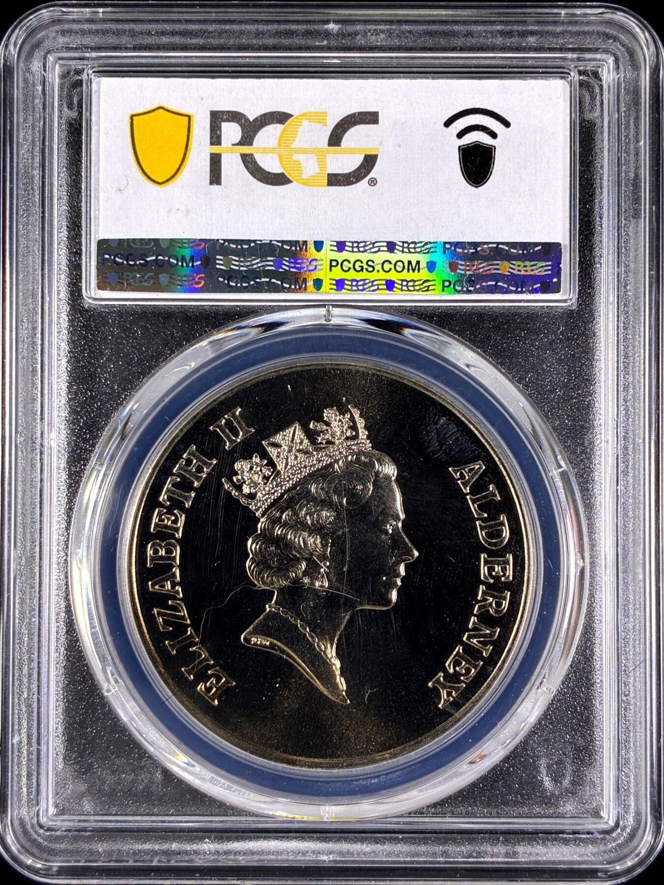 【雨安】【直播拍卖】【第0129期-评级币章】2026-03-21 周六 19:30 (金价1115, 银价20.09) [评级现代] Alderney 奥尔德尼 5镑 1996年 女王70岁生日  PCGS-MS67