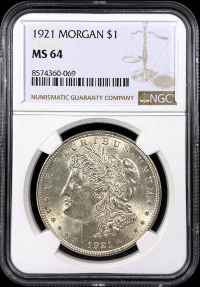 【雨安】【直播拍卖】【第0129期-评级币章】2026-03-21 周六 19:30 (金价1115, 银价20.09) - [评级美洲] USA 美国 1美元 (1878-1921) 摩根 1921年  NGC-MS64