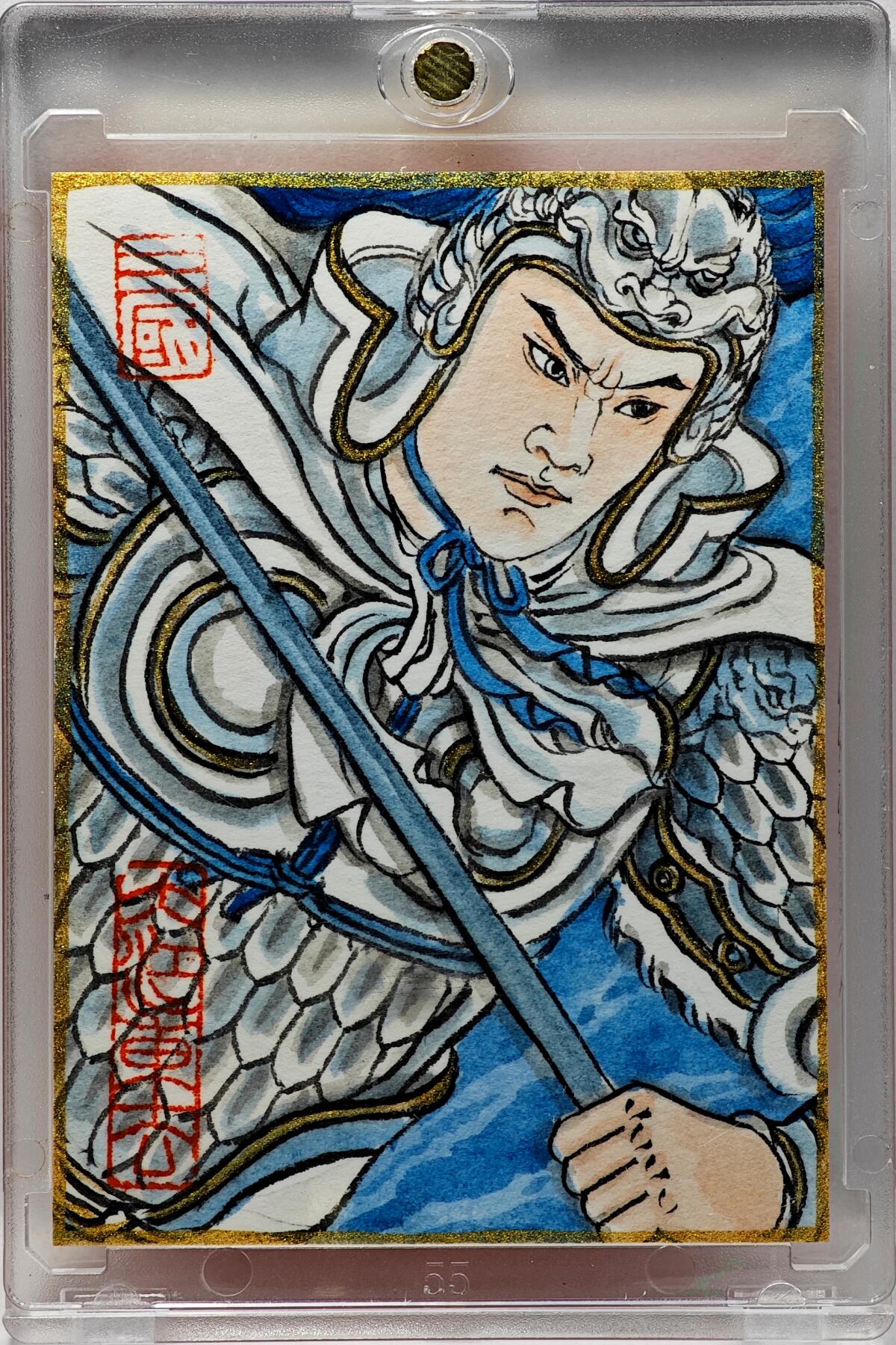 白泽拍卖卡牌手绘专场第34期（花朝去了又春分 草如茵 柳烟新） 2025 卢艺丰手绘卡 五虎上将之四 马超  卢艺丰亲签 卡砖封装