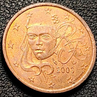 泉币菌-第212场-拍品多 请提前出价（工作最近较忙 发货不及时，望理解） - 2003年 法国5欧分硬币 直径21MM