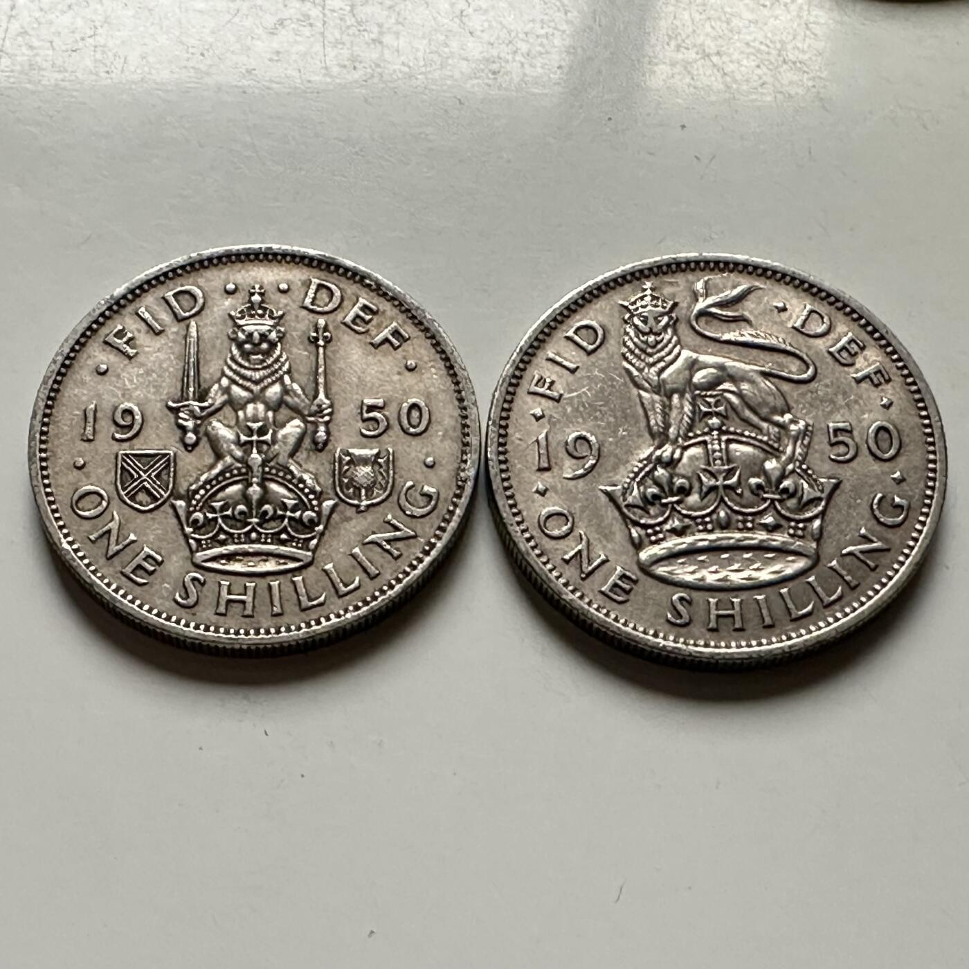 🌹外币初藏🌹🐯2026年第30场   每周二四六晚8️⃣点 接代拍 英国1950年乔治六世一先令（英格兰/苏格兰双版）一对 a