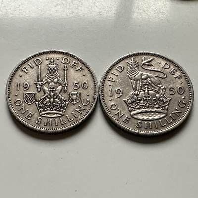 🌹外币初藏🌹🐯2026年第30场   每周二四六晚8️⃣点 接代拍 - 英国1950年乔治六世一先令（英格兰/苏格兰双版）一对 a