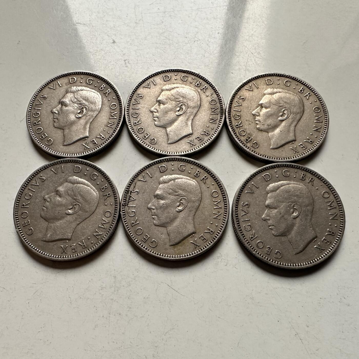 🌹外币初藏🌹🐯2026年第30场   每周二四六晚8️⃣点 接代拍 英国1947年乔治六世一先令 6枚 英格兰坐狮