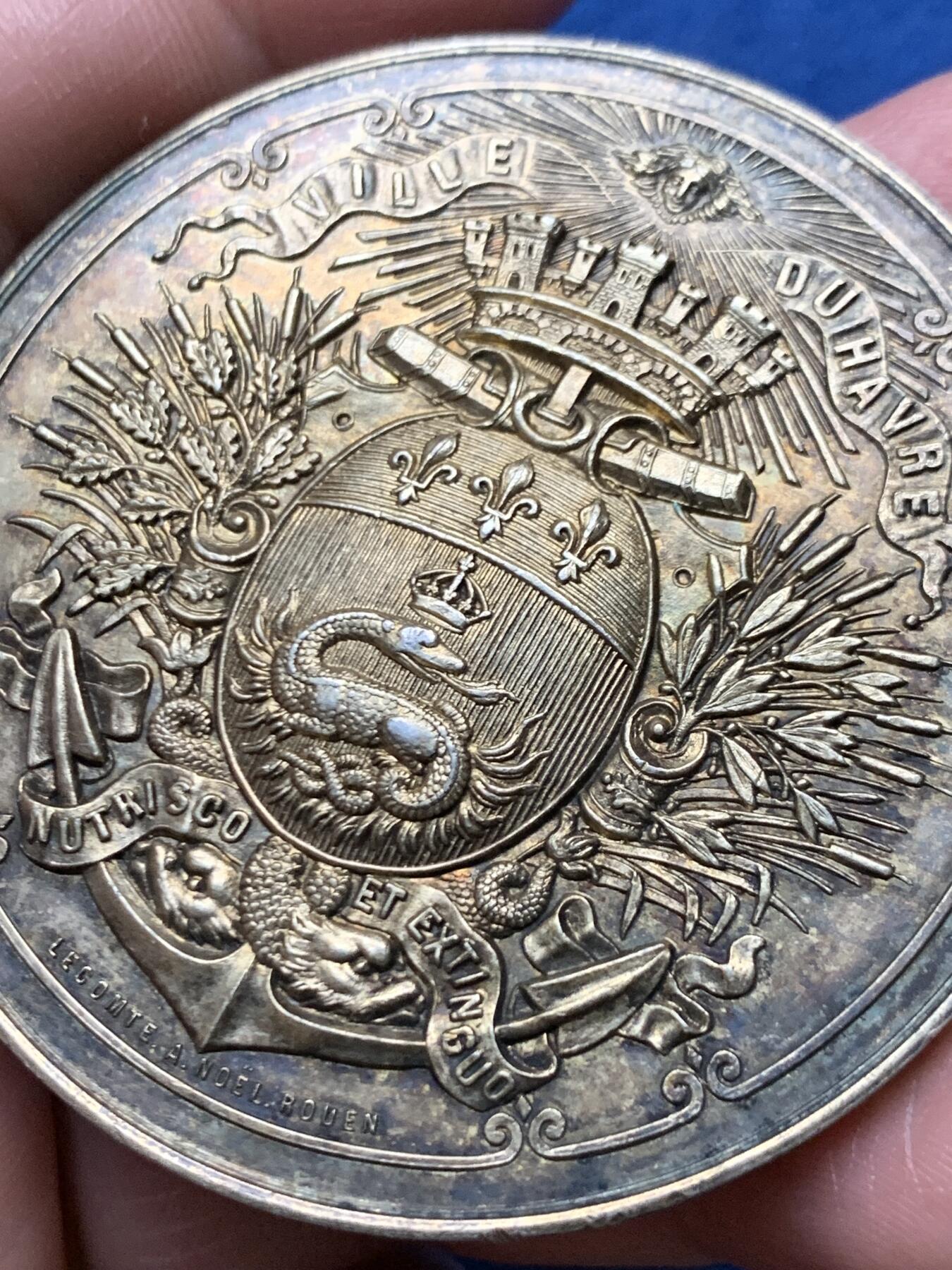 《竞宝斋》第472场 周日，周一，周二 3场连拍 （全场包邮）欢迎送拍 法国勒阿弗尔帆船协会镀金银章，82.5g，55.2mm，丰饶角边铭