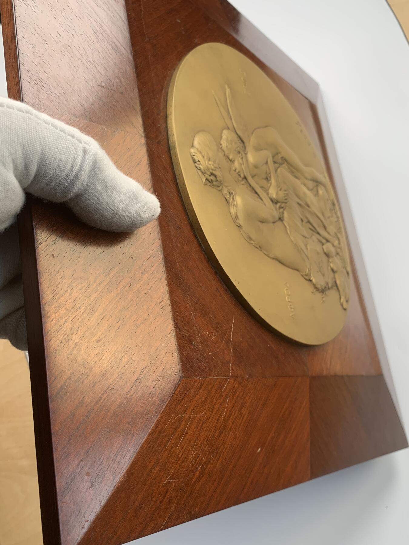 掌中浮雕-藏着的欧洲第055场 法国新艺术单面大铜章，章体17.3cm，木框30.9cm