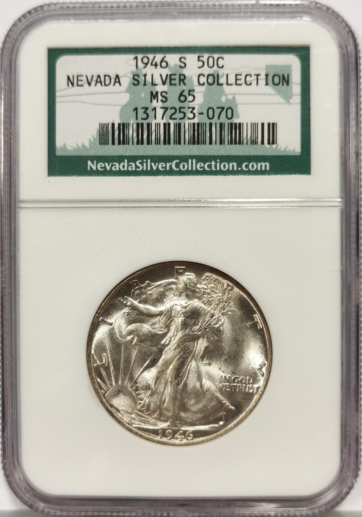 博洋堂世界钱币拍卖第165期（全场包邮） NGC MS65 美国1946 S 行走女神半圆 麦稀奇所见最高分 老盒严评 源自于内华达收藏 收藏好物