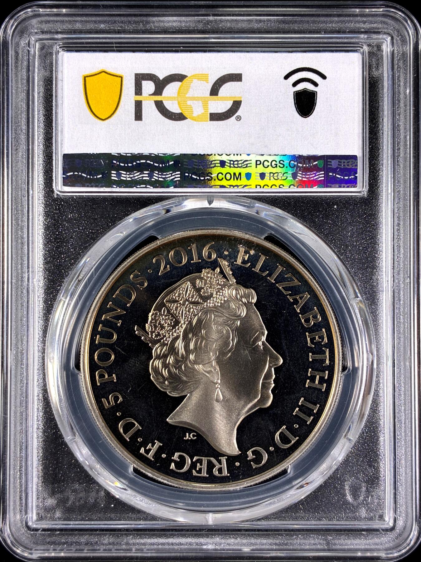 【雨安】【直播拍卖】【第0129期-评级币章】2026-03-21 周六 19:30 (金价1115, 银价20.09) [评级现代] Great Britain 英国 5镑 2016年 女王90岁生日 PCGS-PR67DCAM 精制币