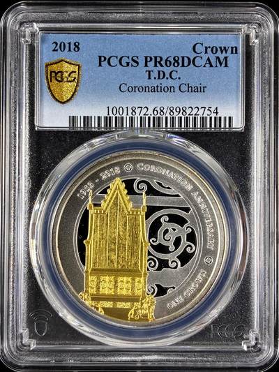 【雨安】【直播拍卖】【第0129期-评级币章】2026-03-21 周六 19:30 (金价1115, 银价20.09) - [评级现代] Tristan da Cunha 特里斯坦-达库尼亚群岛 1克朗 2018年 加冕椅 PCGS-PR68DCAM 精制币