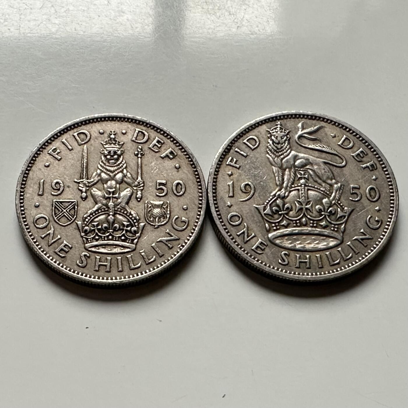 🌹外币初藏🌹🐯2026年第30场   每周二四六晚8️⃣点 接代拍 英国1950年乔治六世一先令（英格兰/苏格兰双版）一对 b