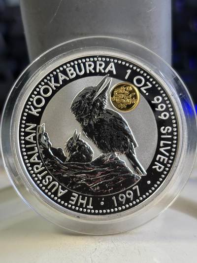 第193期拍卖 - 澳大利亚1997年1元带黄金私印普制银币 笑翠鸟（带龙私印） 1盎司999银0.5克金 发行量：2万