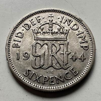 🌹外币初藏🌹🐯2026年第30场   每周二四六晚8️⃣点 接代拍 - 英国1944年 乔治六世 6便士 银币 50%银 2.83克 19.5毫米