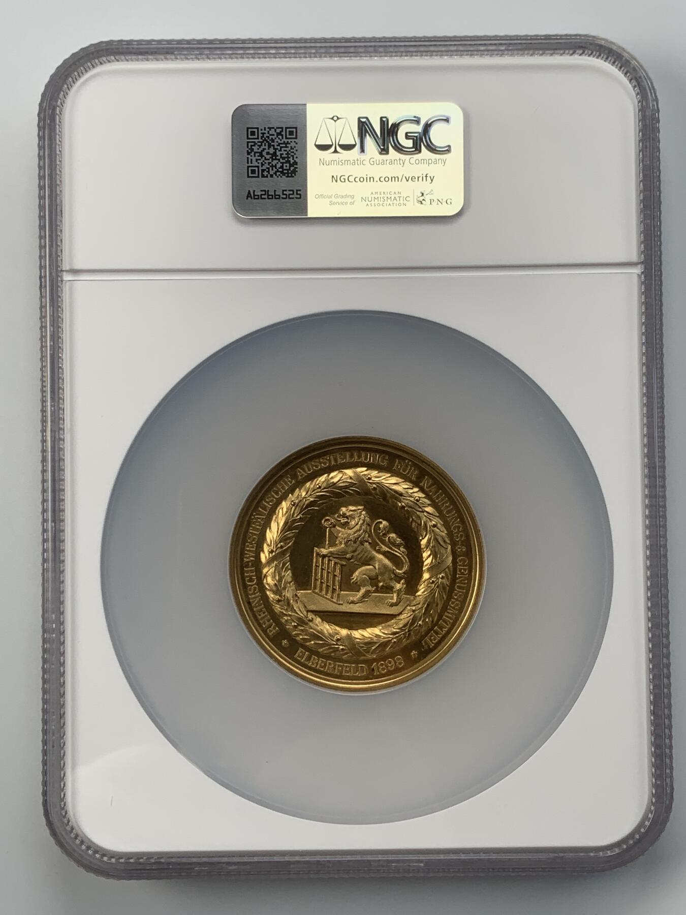 掌中浮雕-藏着的欧洲第055场 NGC MS63 : 1898年德国埃尔伯费尔德食品博览会镀金大铜章， 50mm 