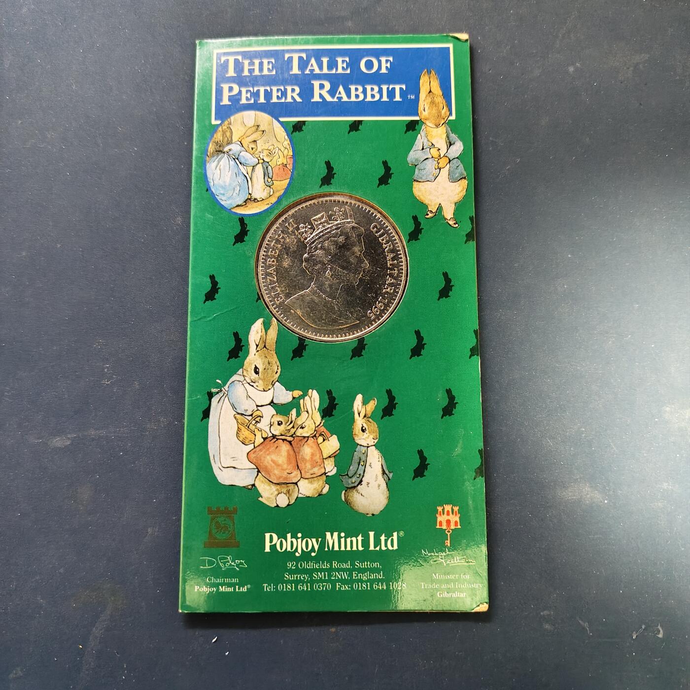 【全场包邮】纯粹捡漏拍513场 直布罗陀1995年1克朗彼得兔系列官方卡装克朗型纪念币