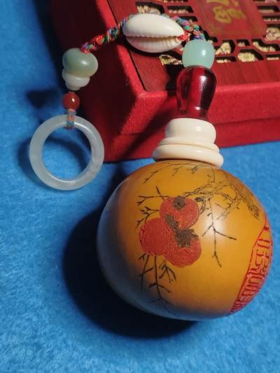 事事如意鹤纹葫芦鼻烟壶 手工押花彩绘文玩把件 - 事事如意鹤纹葫芦鼻烟壶 手工押花彩绘文玩把件