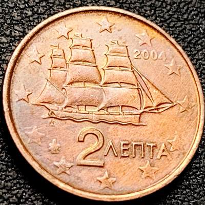 泉币菌-第212场-拍品多 请提前出价（工作最近较忙 发货不及时，望理解） - 古代轻巡洋舰 希腊2分硬币 18.8毫米 纪念币铜钱 