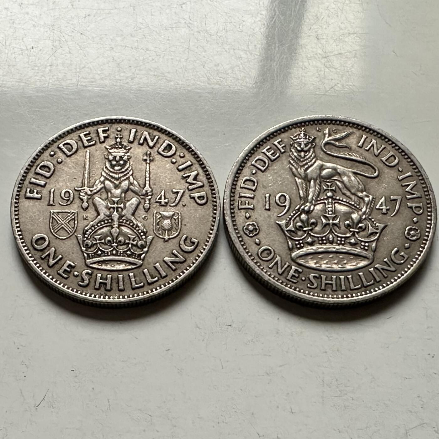 🌹外币初藏🌹🐯2026年第30场   每周二四六晚8️⃣点 接代拍 英国1947年乔治六世一先令（英格兰/苏格兰双版）一对 a