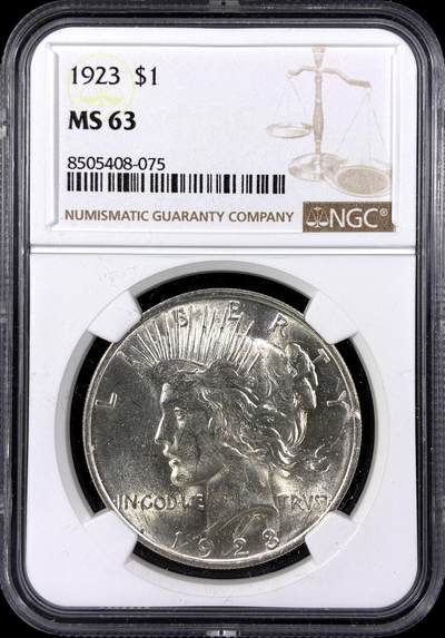 【雨安】【直播拍卖】【第0129期-评级币章】2026-03-21 周六 19:30 (金价1115, 银价20.09) - [评级美洲] USA 美国 1美元 (1921-1935) 和平鸽 1923年  NGC-MS63