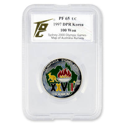 1997年朝鲜-2000‘悉尼奥运会7g彩色小银币3枚大全TQG评级PF65  - 1997年朝鲜-2000‘悉尼奥运会7g彩色小银币3枚大全TQG评级PF65 